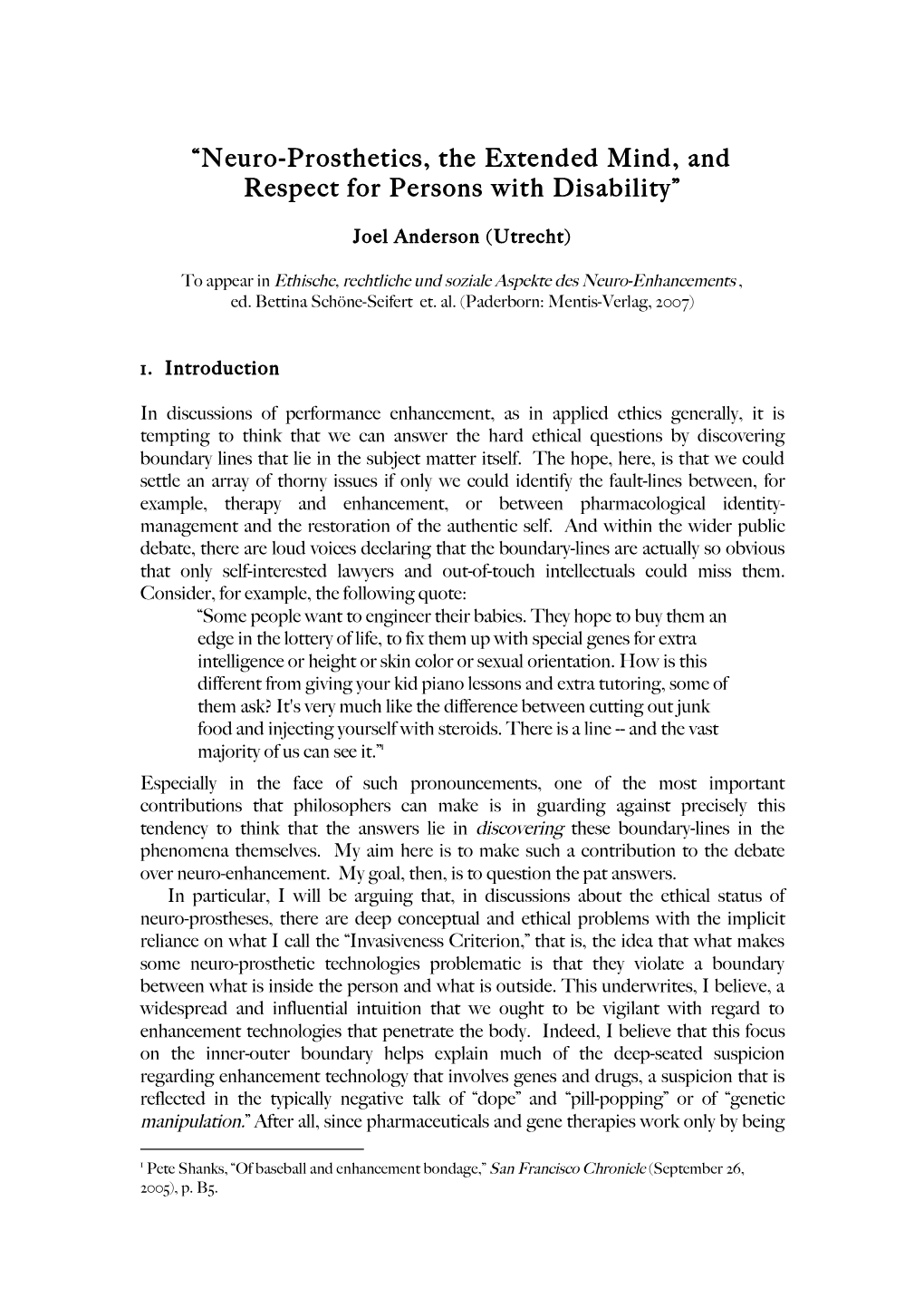 “Neuro-Prosthetics, the Extended Mind, and Respect for Persons with Disability”