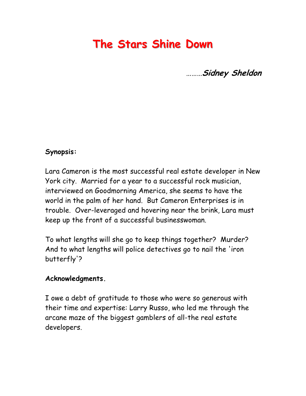 The Stars Shine Down by Sidney Sheldon