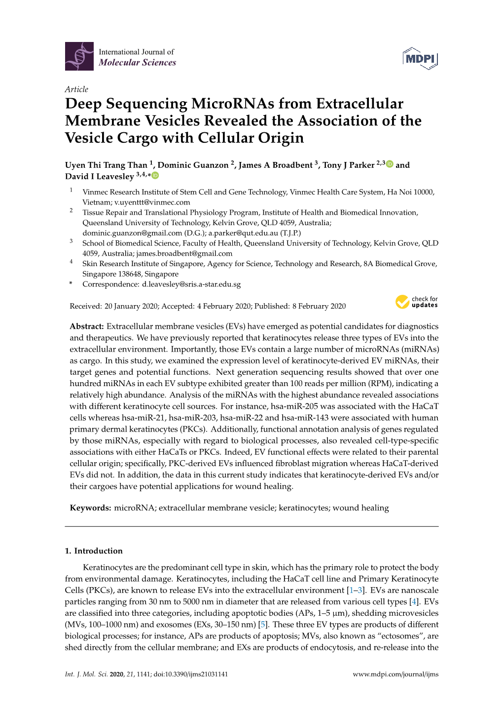 Deep Sequencing Micrornas from Extracellular Membrane Vesicles Revealed the Association of the Vesicle Cargo with Cellular Origin
