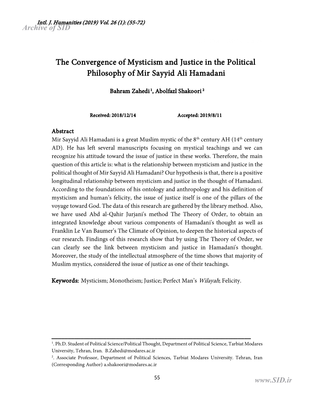 The Convergence of Mysticism and Justice in the Political Philosophy of Mir Sayyid Ali Hamadani