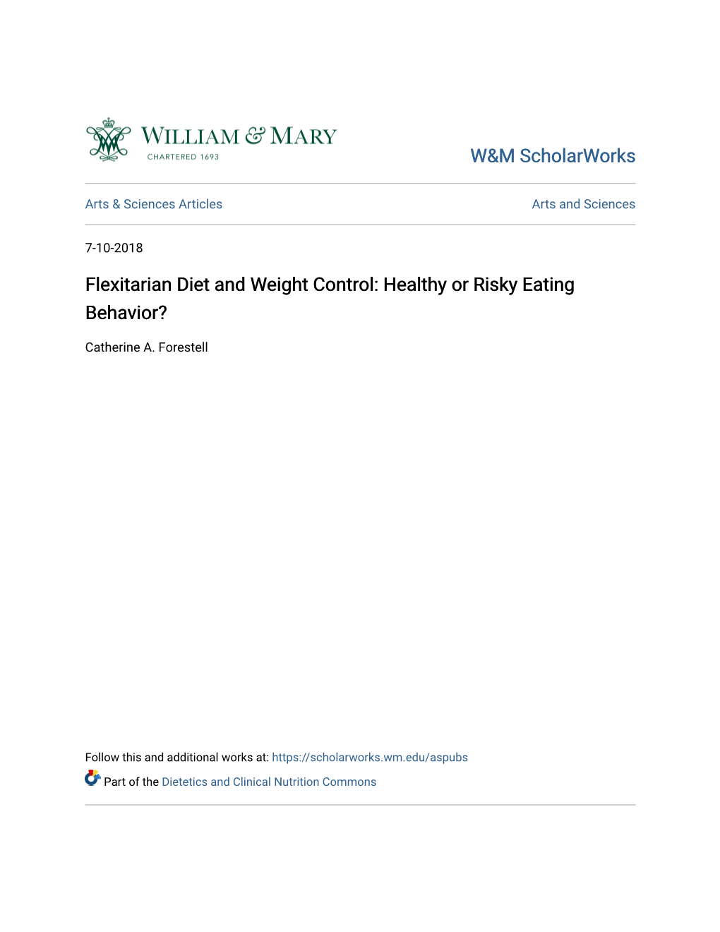 Flexitarian Diet and Weight Control: Healthy Or Risky Eating Behavior?