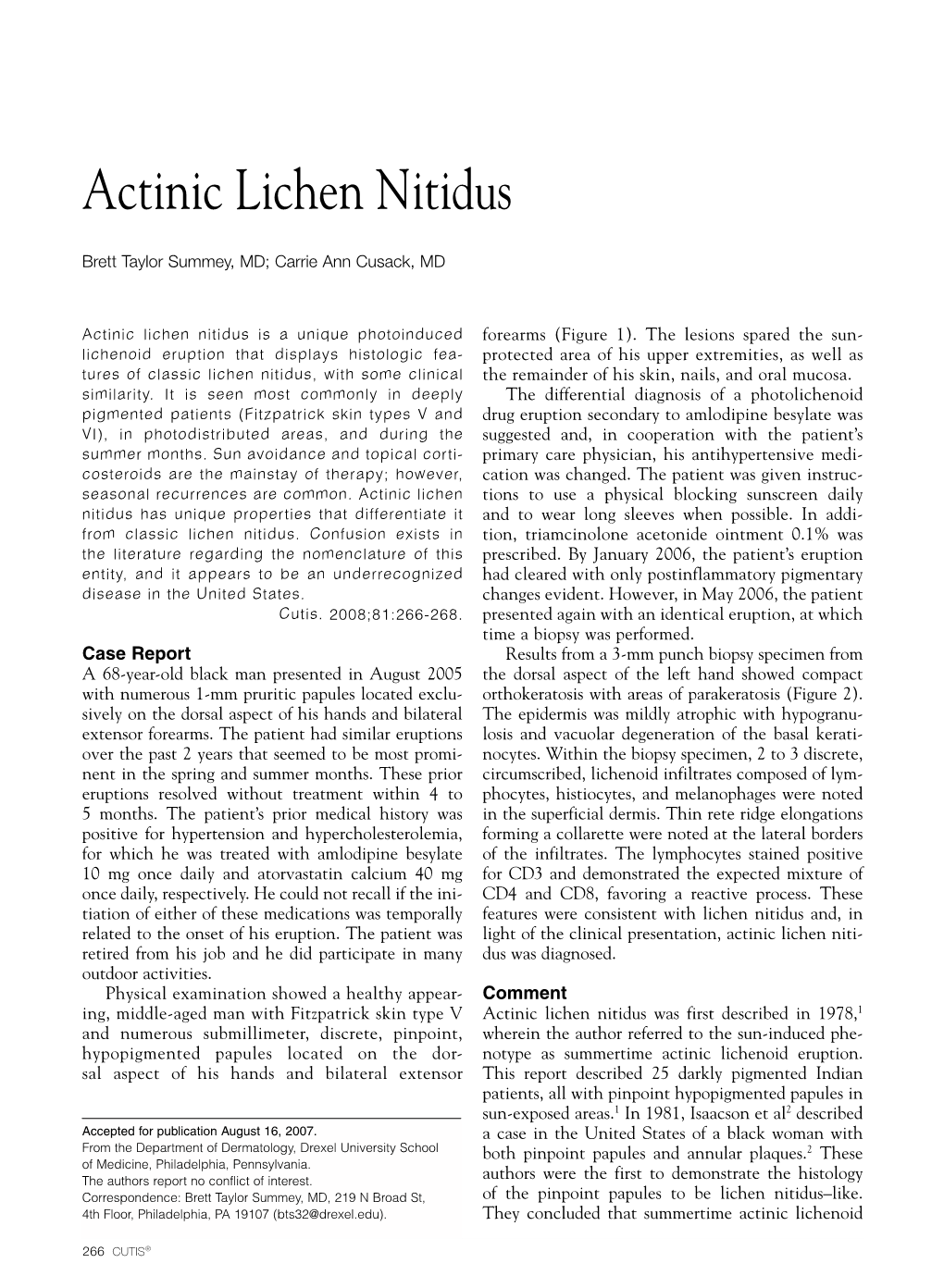 Actinic Lichen Nitidus