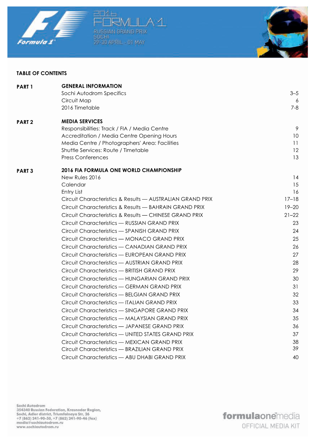 Table of Contents Part 1 General Information