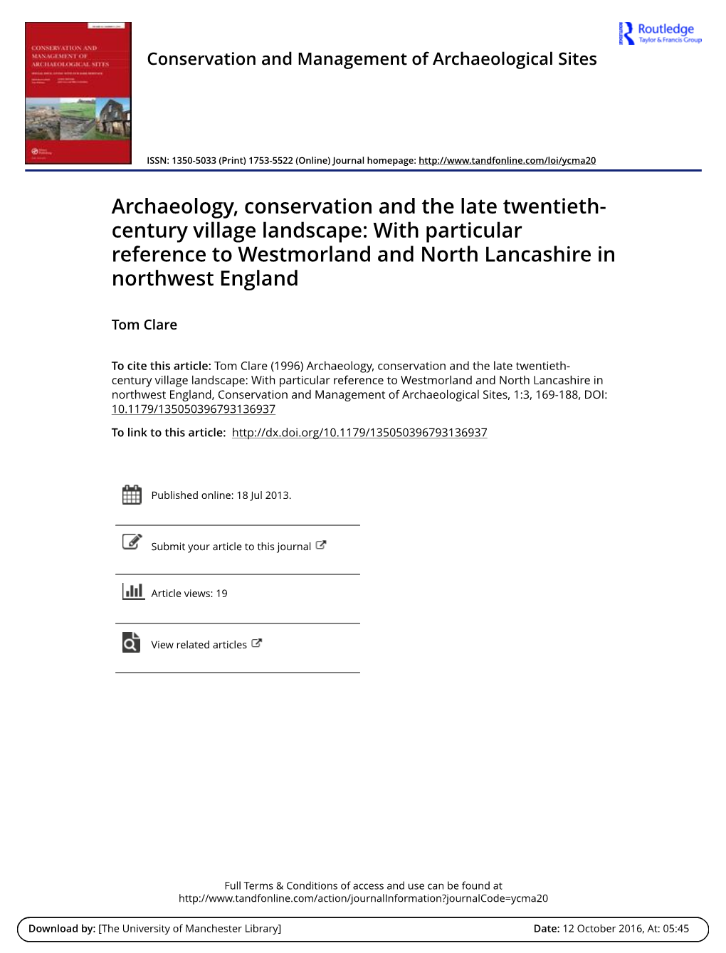 Archaeology, Conservation and the Late Twentieth- Century Village Landscape: with Particular Reference to Westmorland and North Lancashire in Northwest England