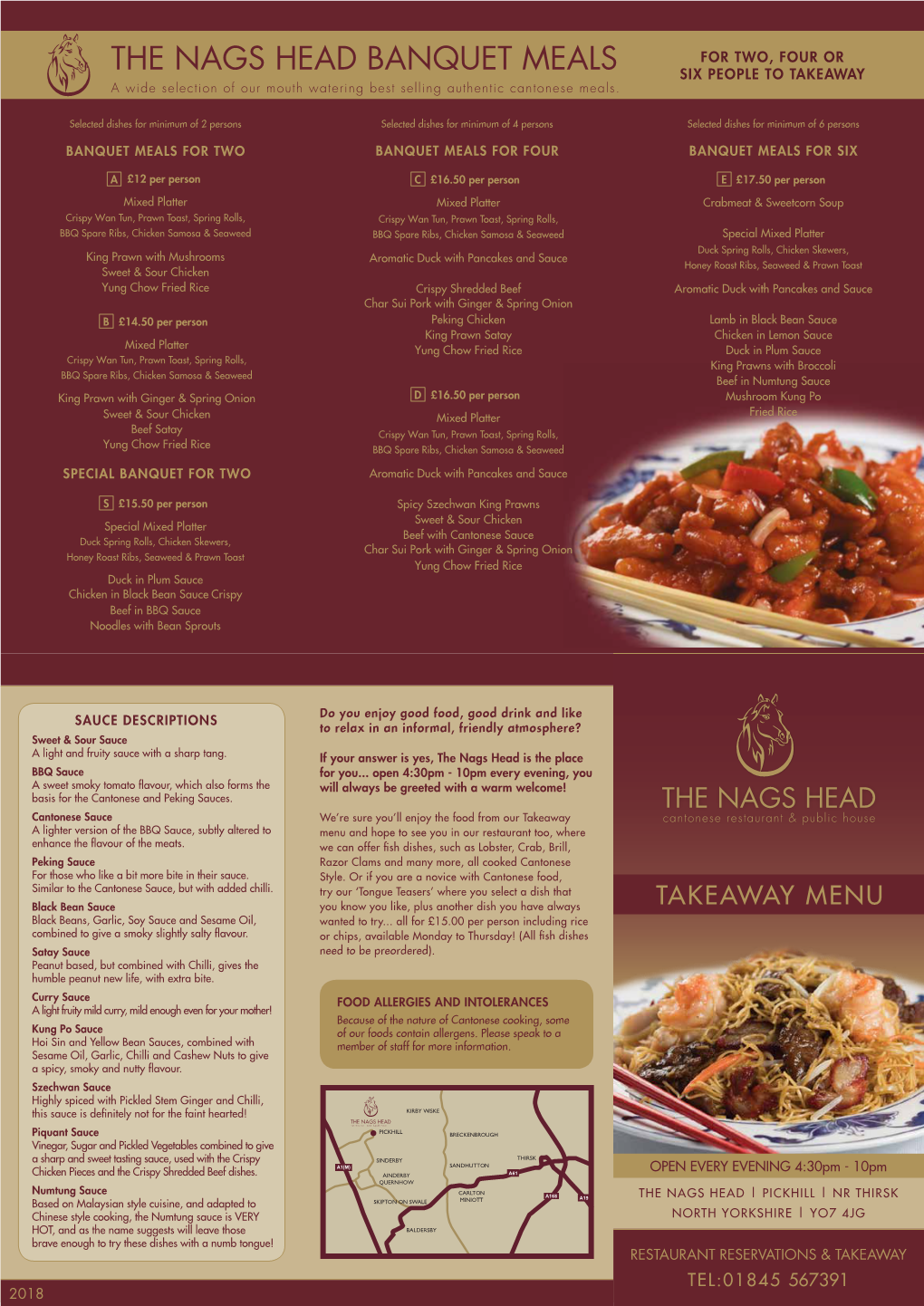 THE NAGS HEAD BANQUET MEALS SIX PEOPLE to TAKEAWAY a Wide Selection of Our Mouth Watering Best Selling Authentic Cantonese Meals