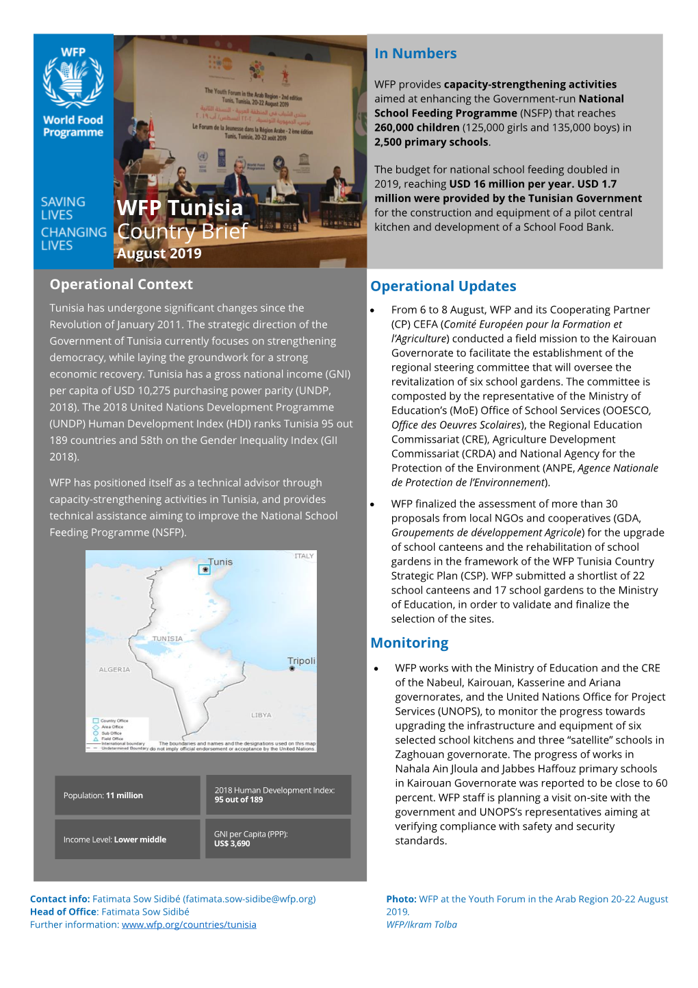 WFP Tunisia Country Brief WFP/Agustín Depetris August 2019