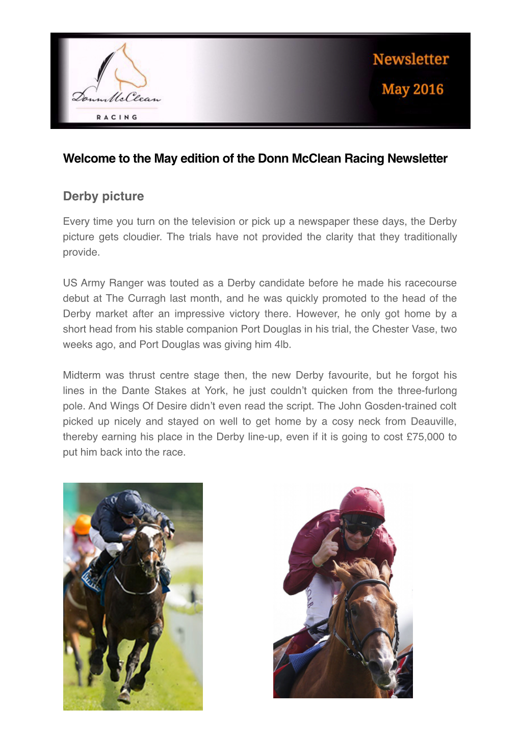 The May Edition of the Donn Mcclean Racing Newsletter Derby Picture