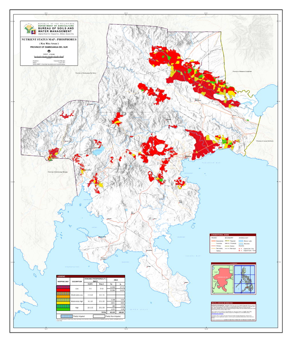 NUTRIENT STATUS MAP : PHOSPHORUS ( Key Rice Areas ) PROVINCE of ZAMBOANGA DEL SUR