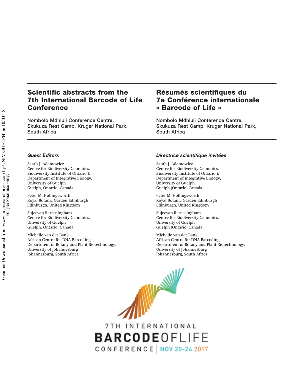 Scientific Abstracts from the 7Th International Barcode of Life