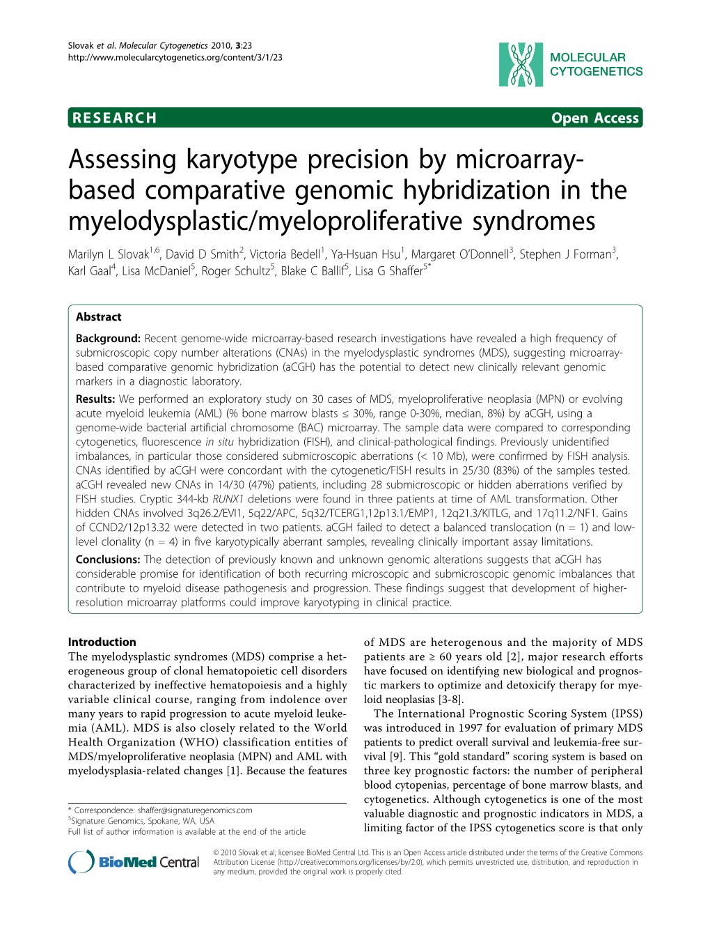 Assessing Karyotype Precision by Microarray