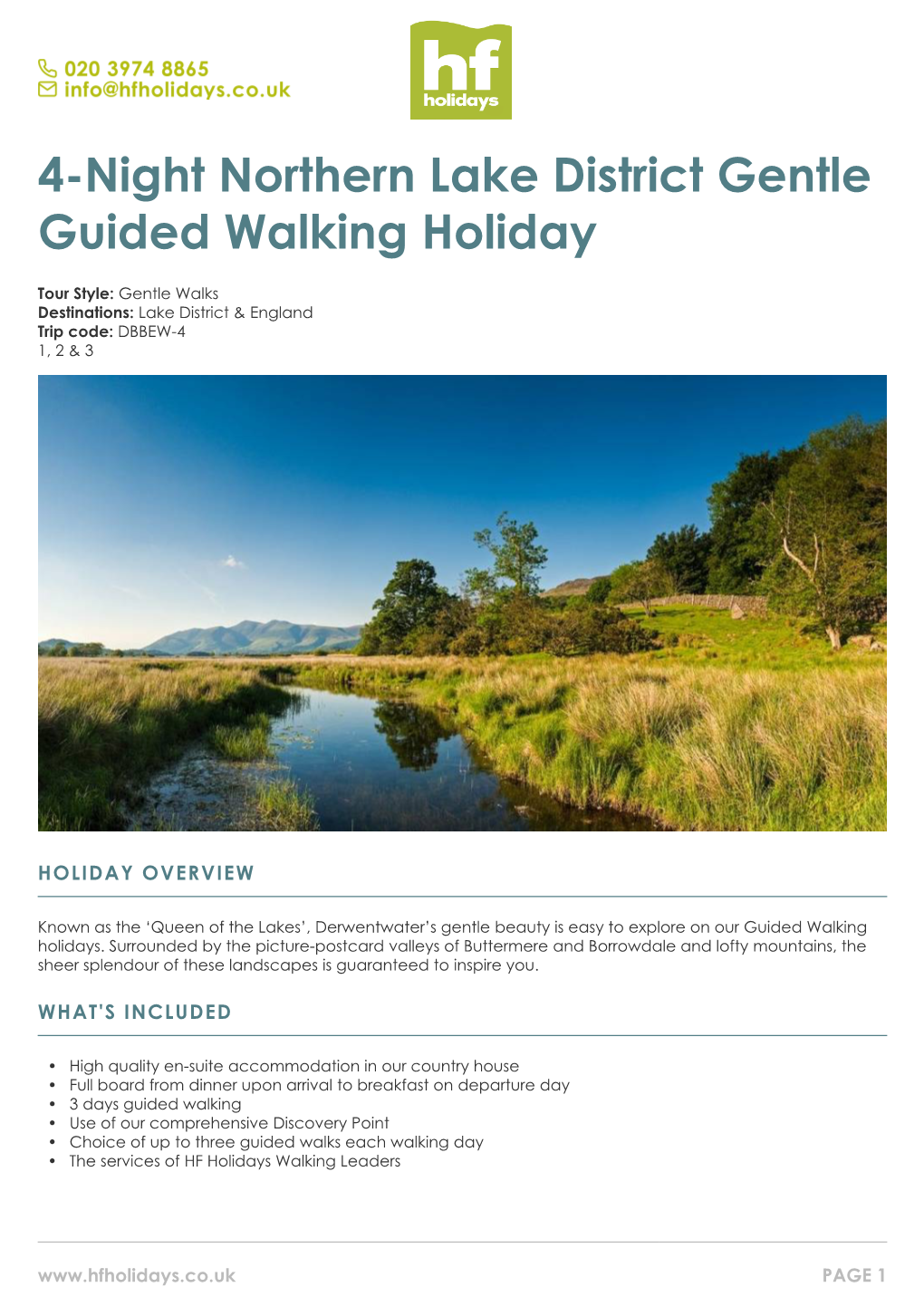 4-Night Northern Lake District Gentle Guided Walking Holiday