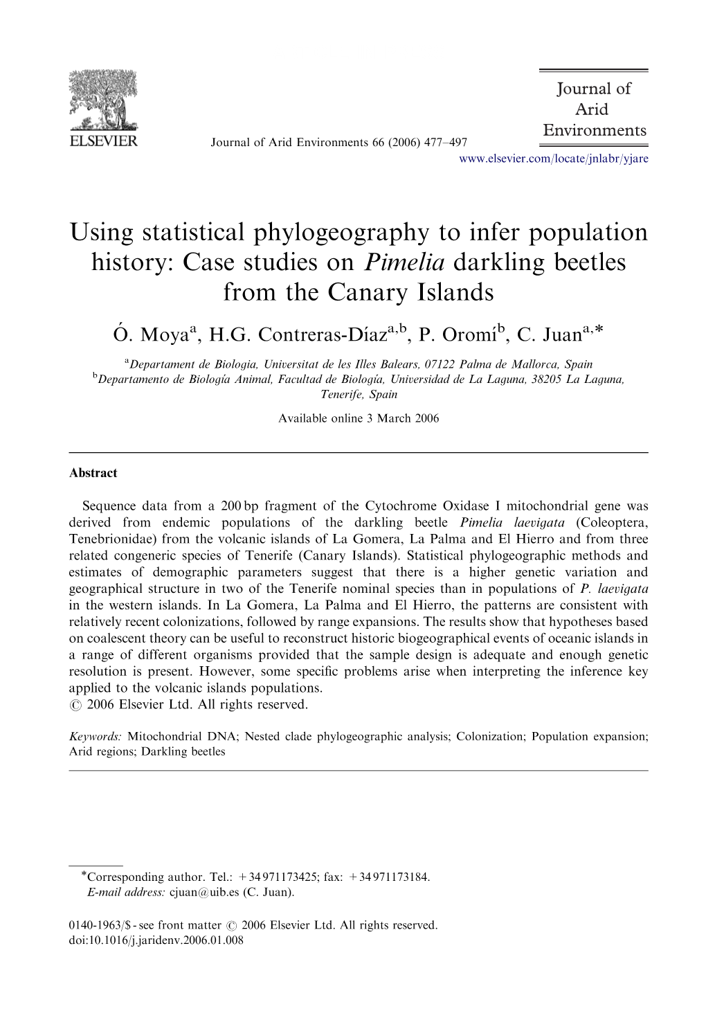 Using Statistical Phylogeography to Infer Population History: Case Studies on Pimelia Darkling Beetles from the Canary Islands