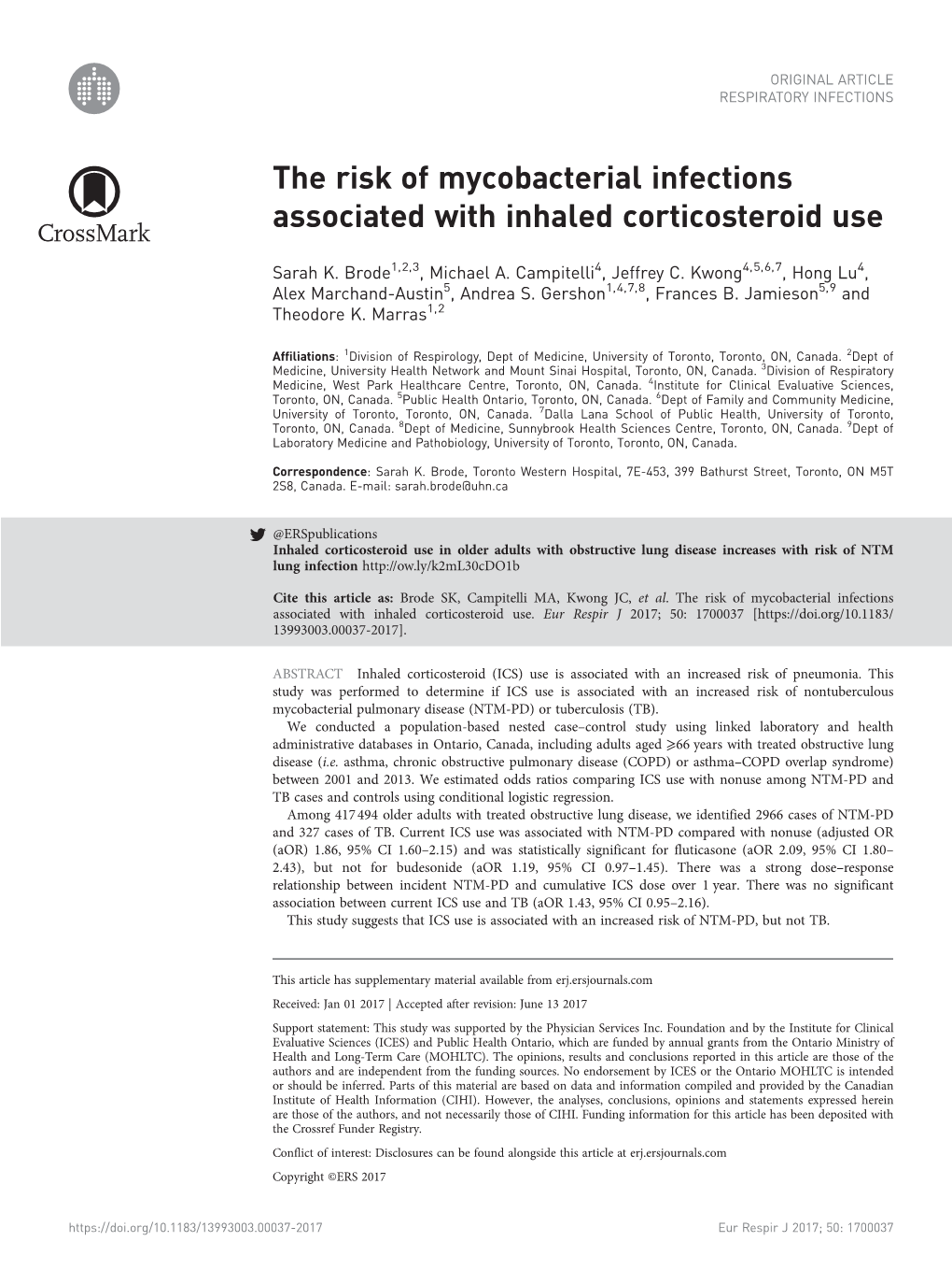 The Risk of Mycobacterial Infections Associated with Inhaled Corticosteroid Use