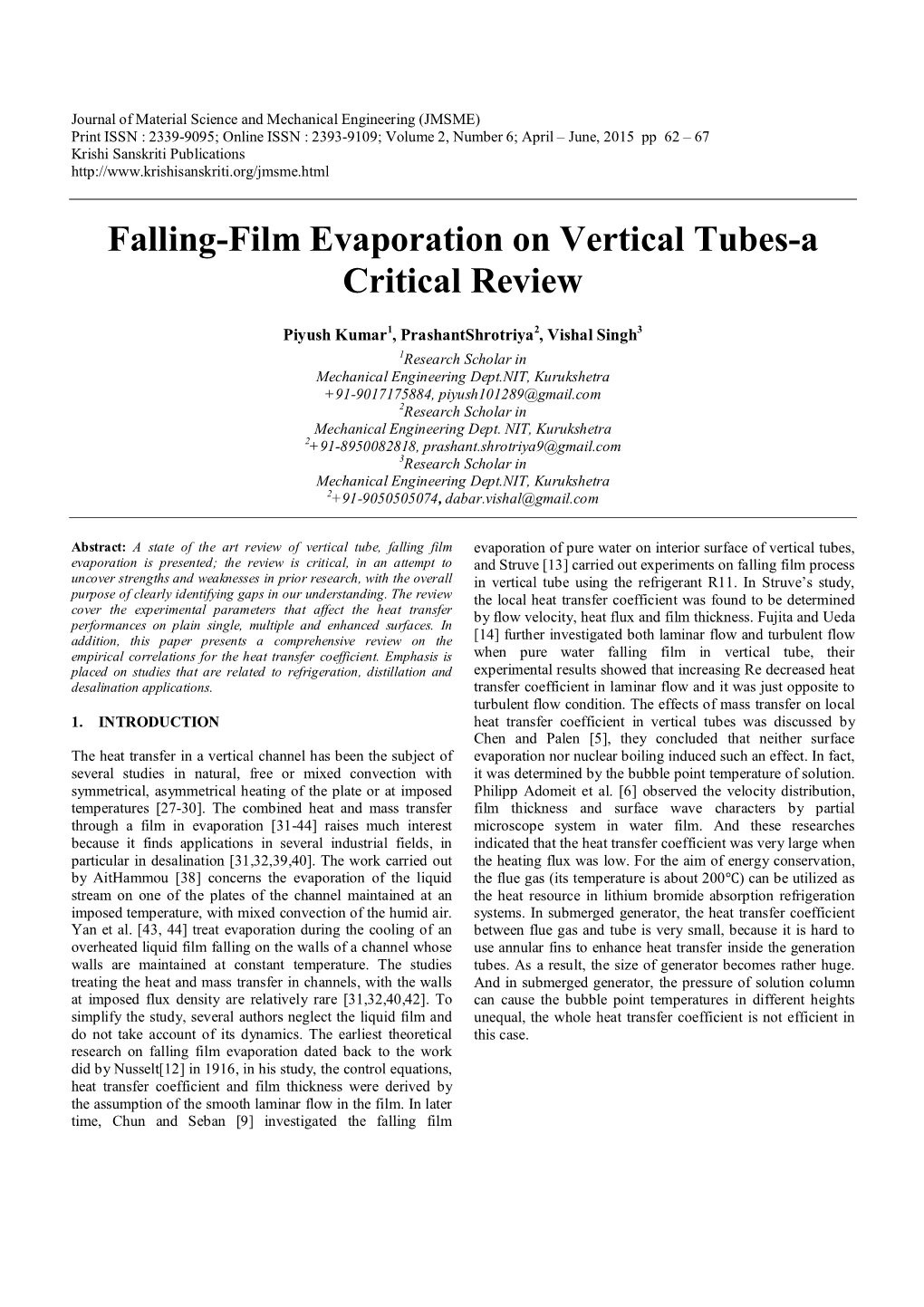 Falling-Film Evaporation on Vertical Tubes-A Critical Review