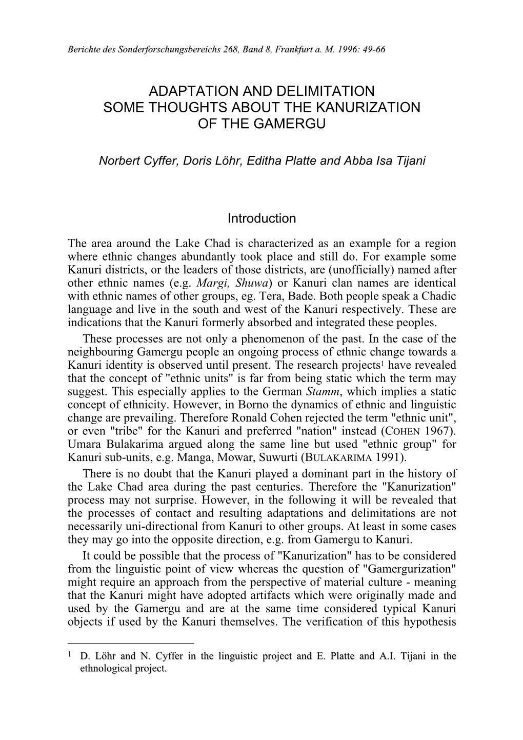 Adaptation and Delimitation Some Thoughts About the Kanurization of the Gamergu