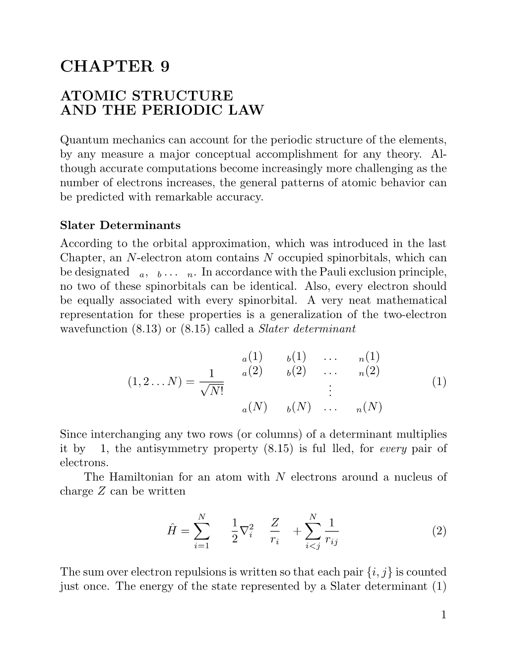Chapter 9 Atomic Structure and the Periodic Law