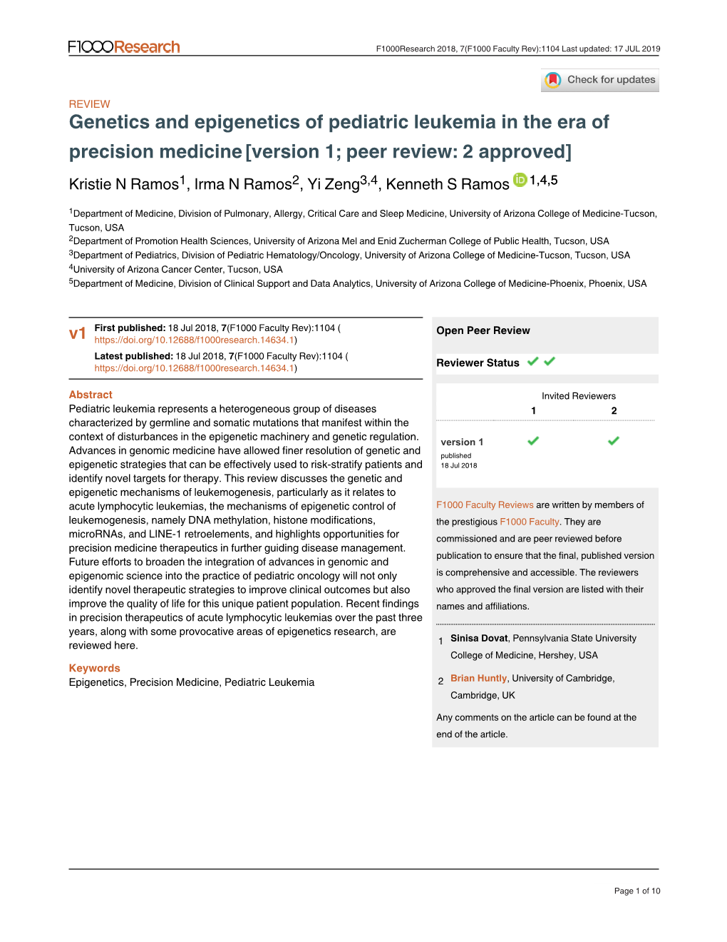 Genetics and Epigenetics of Pediatric Leukemia in the Era of Precision