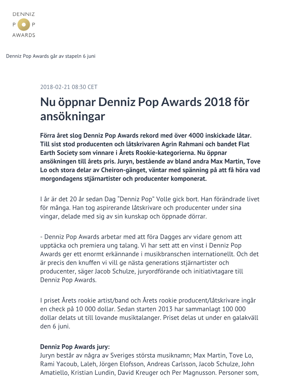 Nu Öppnar Denniz Pop Awards 2018 För Ansökningar