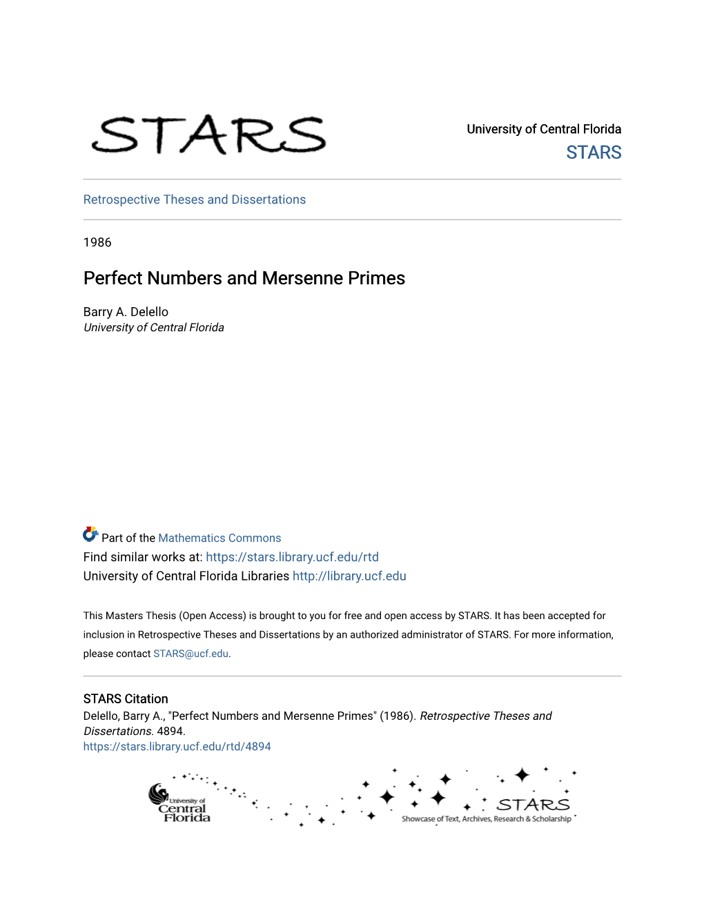 Perfect Numbers and Mersenne Primes