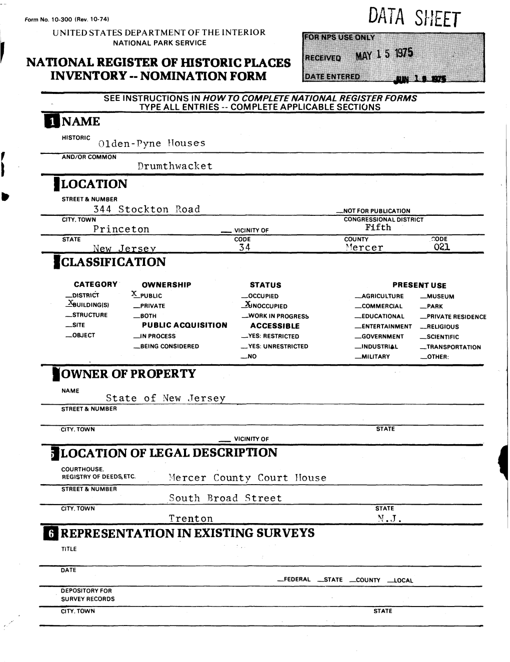 National Register of Historic Places Inventory - Nomination Form