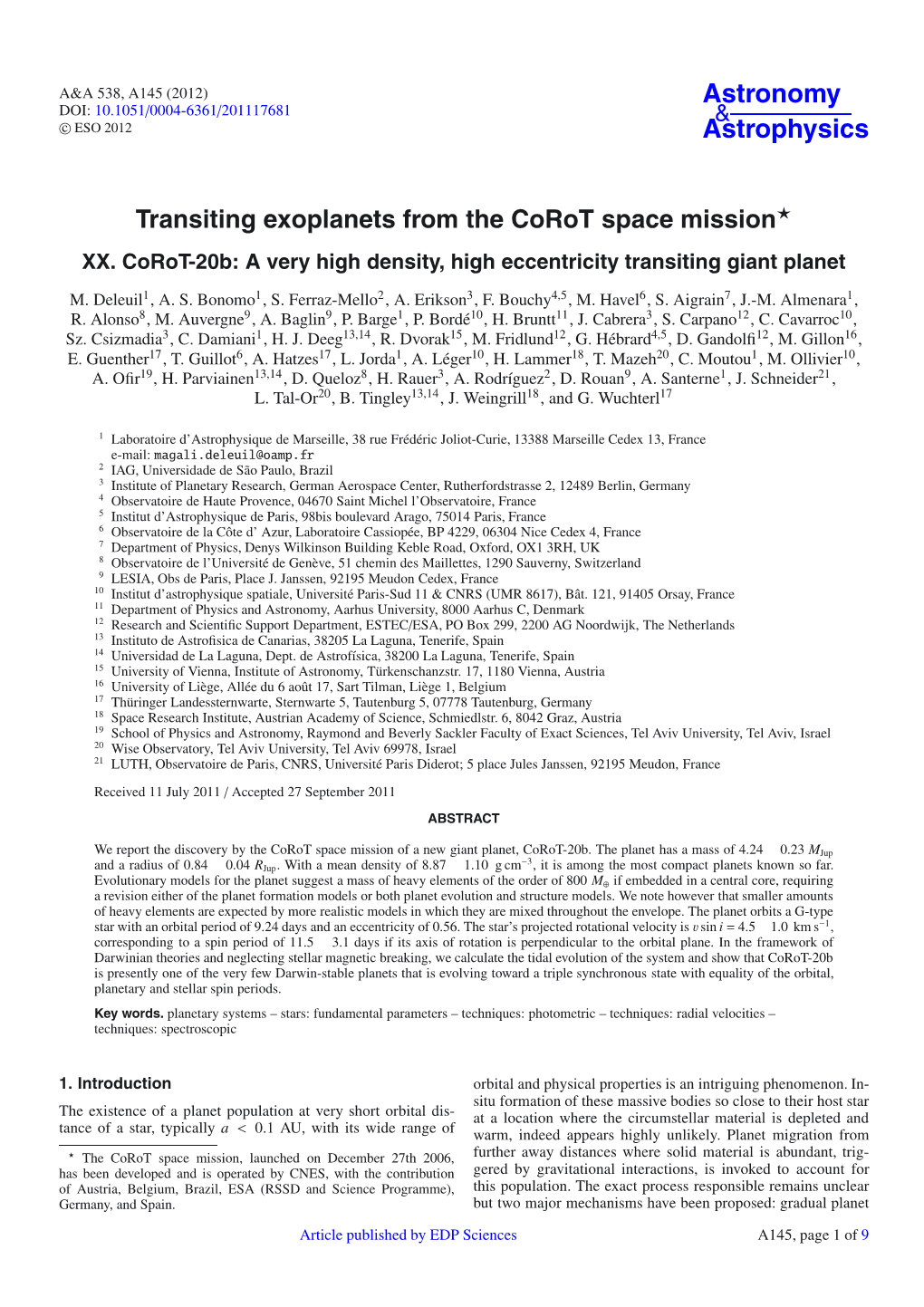 Transiting Exoplanets from the Corot Space Mission⋆