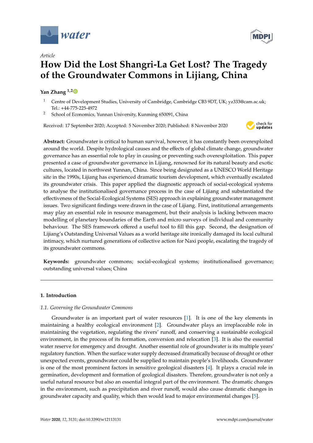 The Tragedy of the Groundwater Commons in Lijiang, China