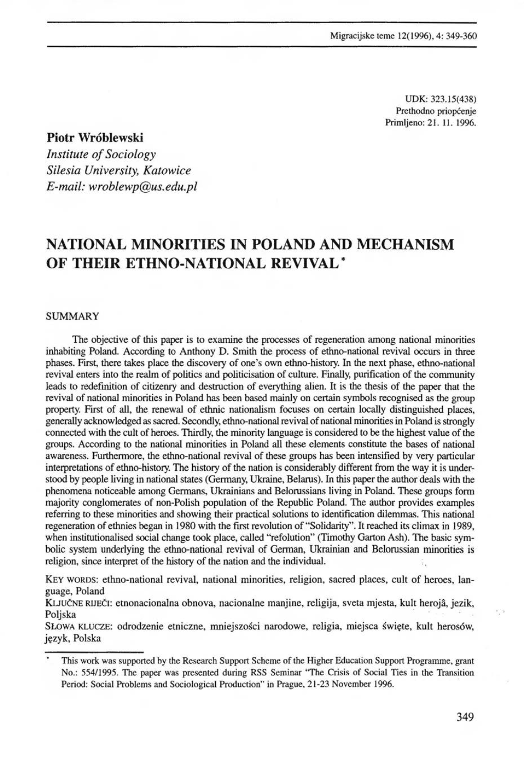 National Minorities in Poland and Mechanism of Their Ethno-National Revival*