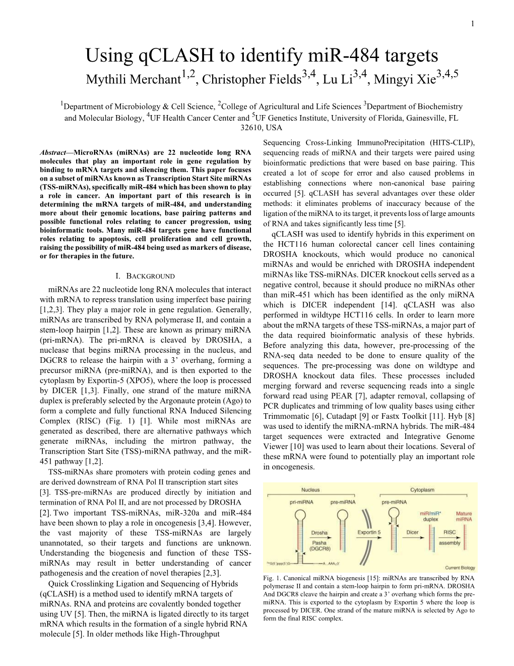 Using Qclash to Identify Mir-484 Targets Mythili Merchant1,2, Christopher Fields3,4, Lu Li3,4, Mingyi Xie3,4,5