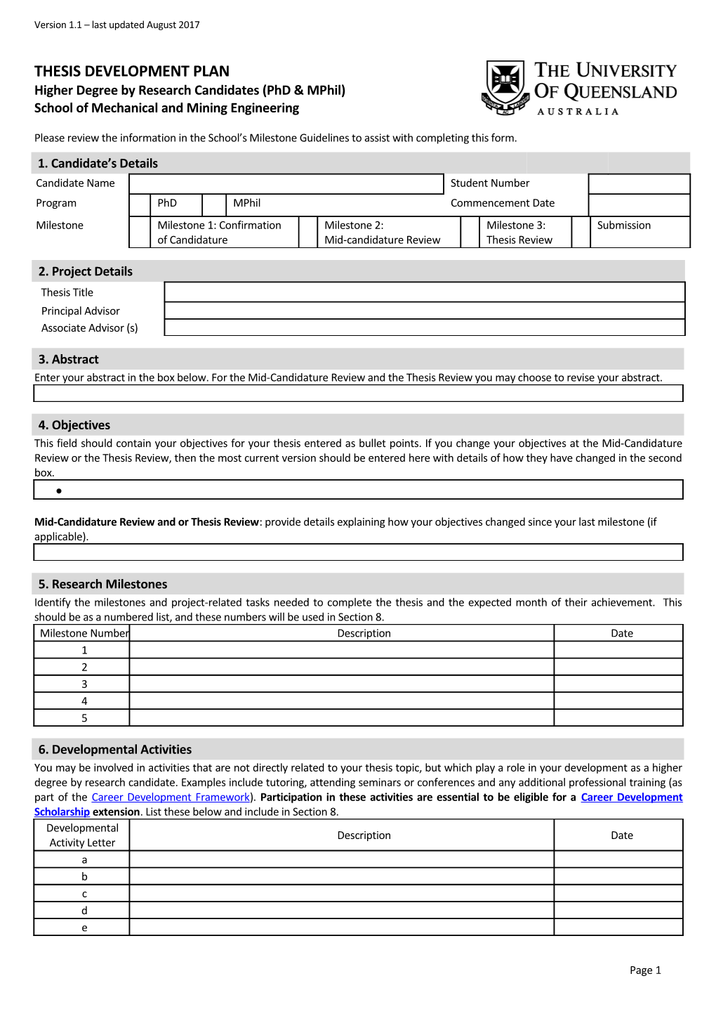 Application for Admission to Candidature