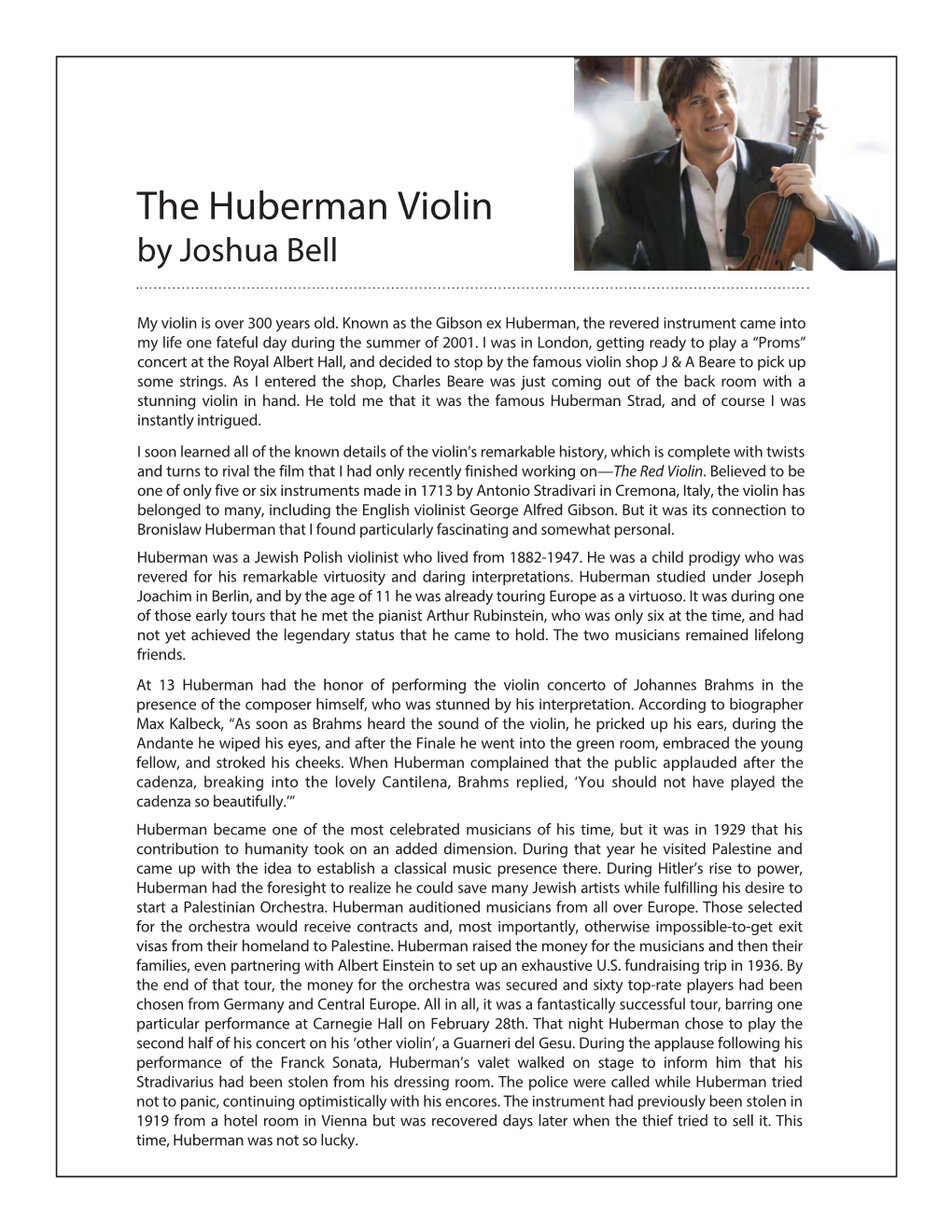 The Huberman Violin by Joshua Bell