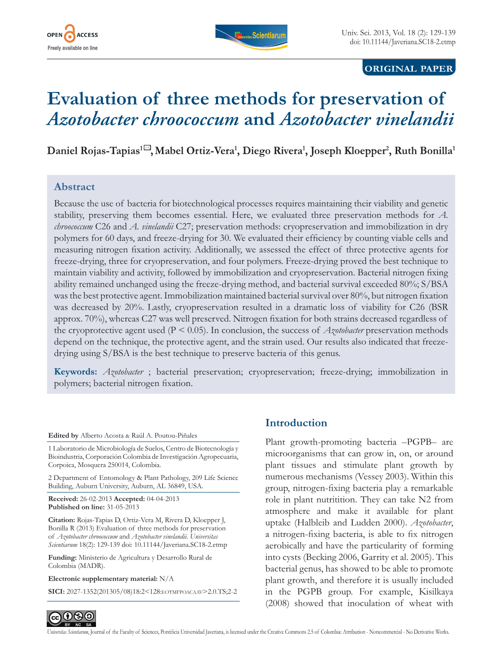 Evaluation of Three Methods for Preservation of Azotobacter Chroococcum and Azotobacter Vinelandii