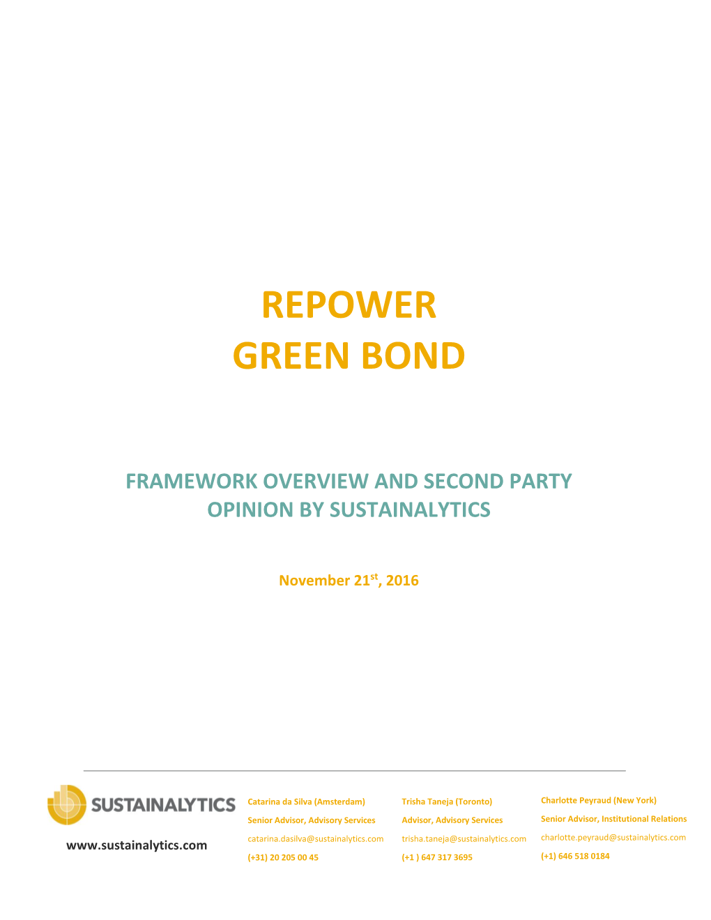 Repower Green Bond Framework Overview