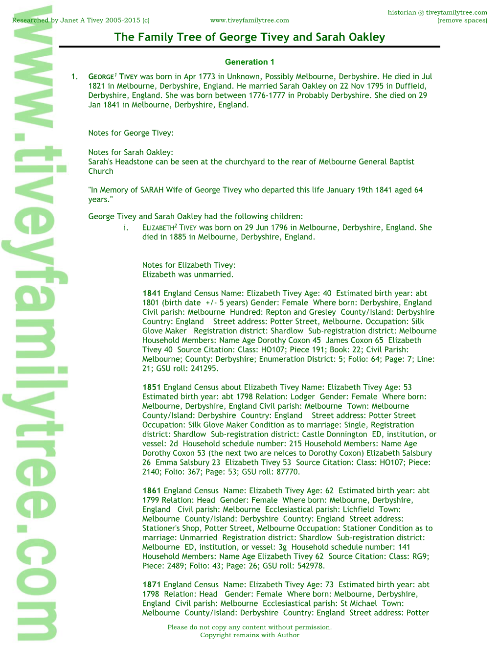 The Family Tree of George Tivey and Sarah Oakley