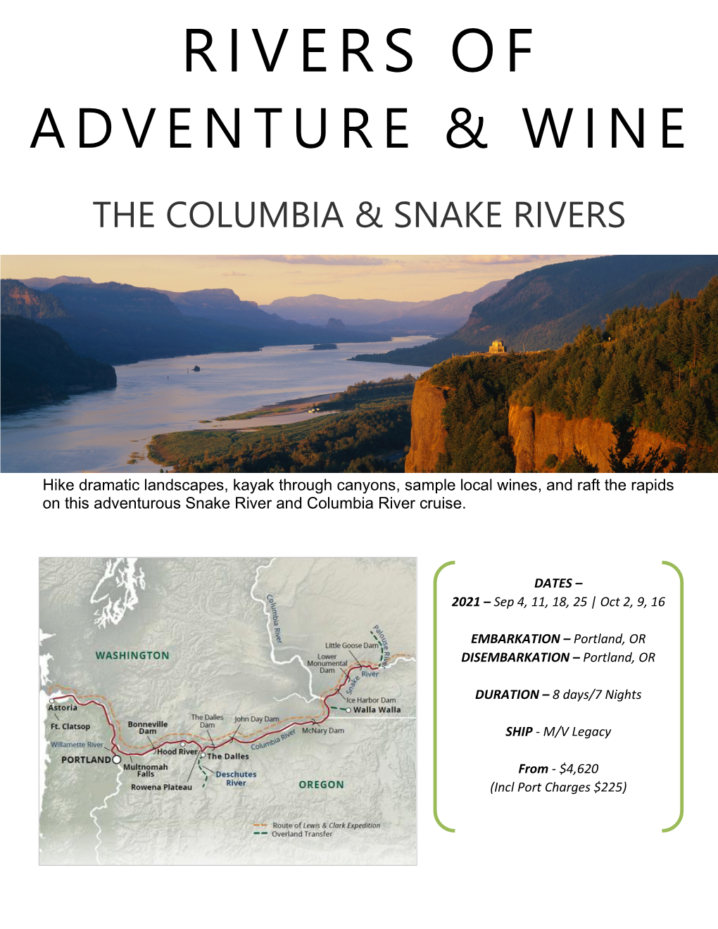 Rivers of Adventure & Wine the Columbia & Snake Rivers