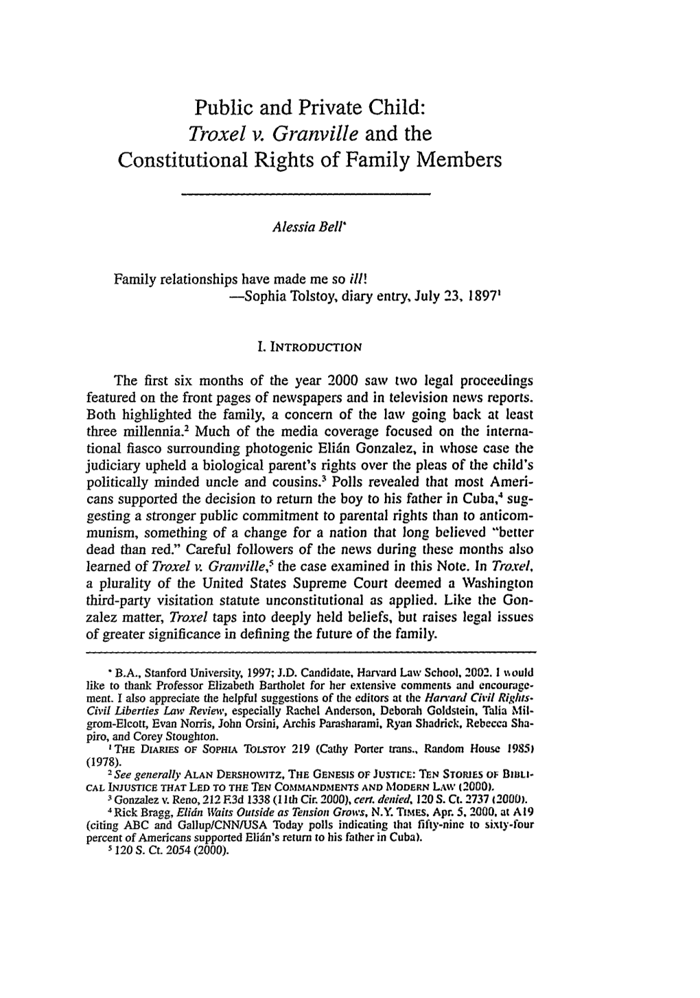 Public and Private Child: Troxel V. Granville and the Constitutional Rights of Family Members