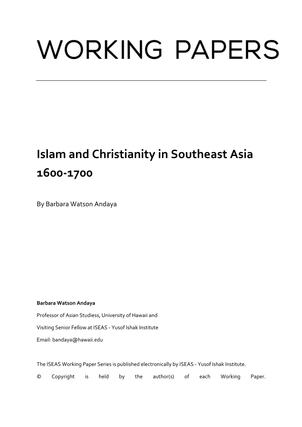 Islam and Christianity in Southeast Asia 1600-1700