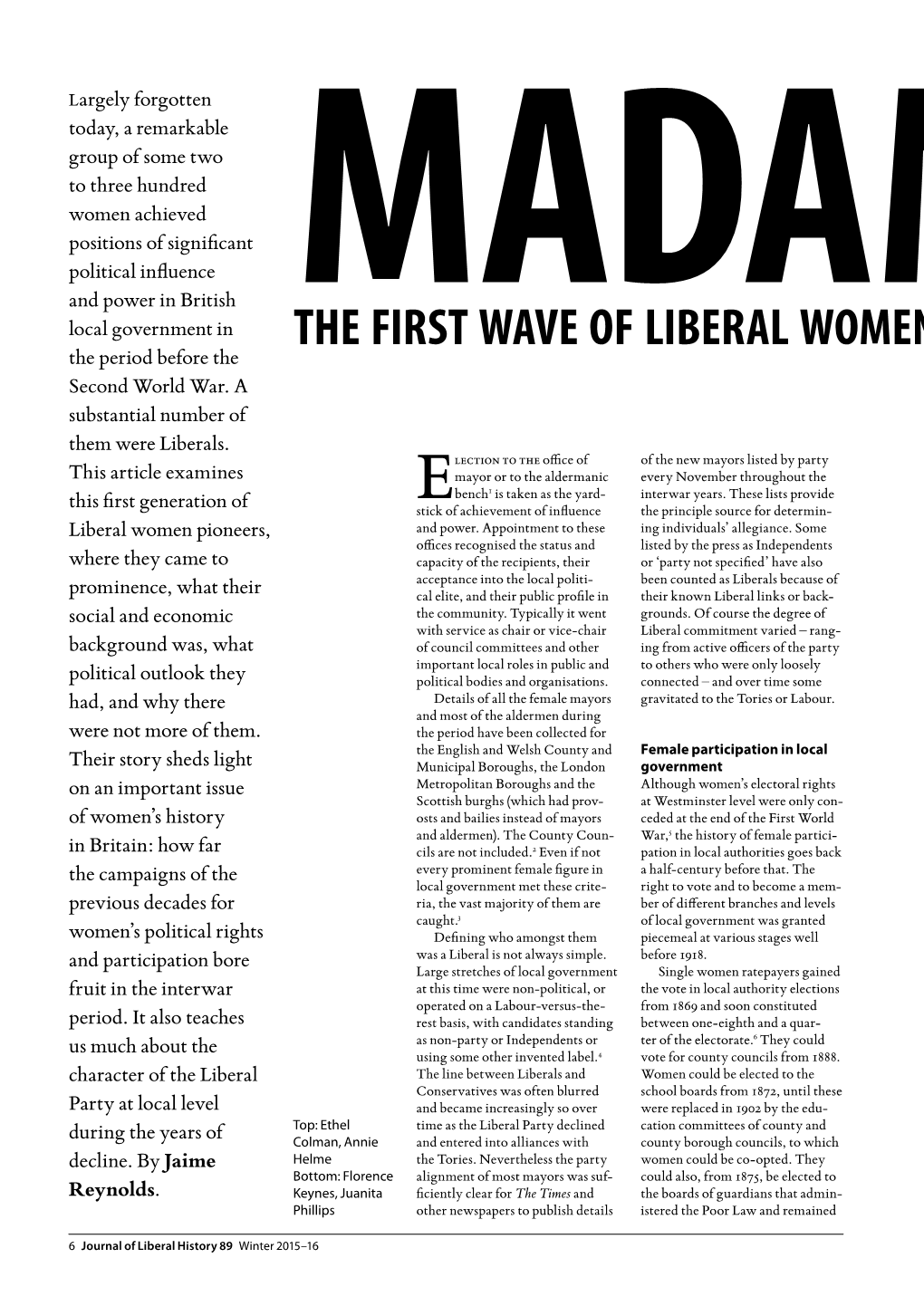 THE FIRST WAVE of LIBERAL WOMEN in LOCAL GOVERNMENT LEADERSHIP 1918–1939 the Period Before the Second World War