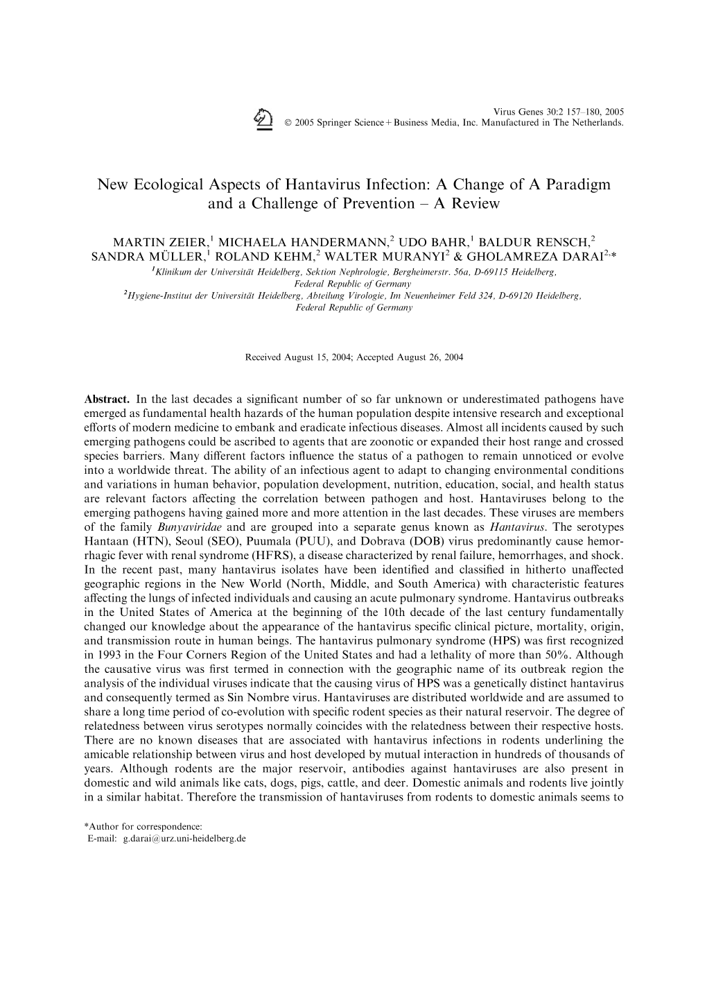 New Ecological Aspects of Hantavirus Infection: a Change of a Paradigm and a Challenge of Prevention – a Review