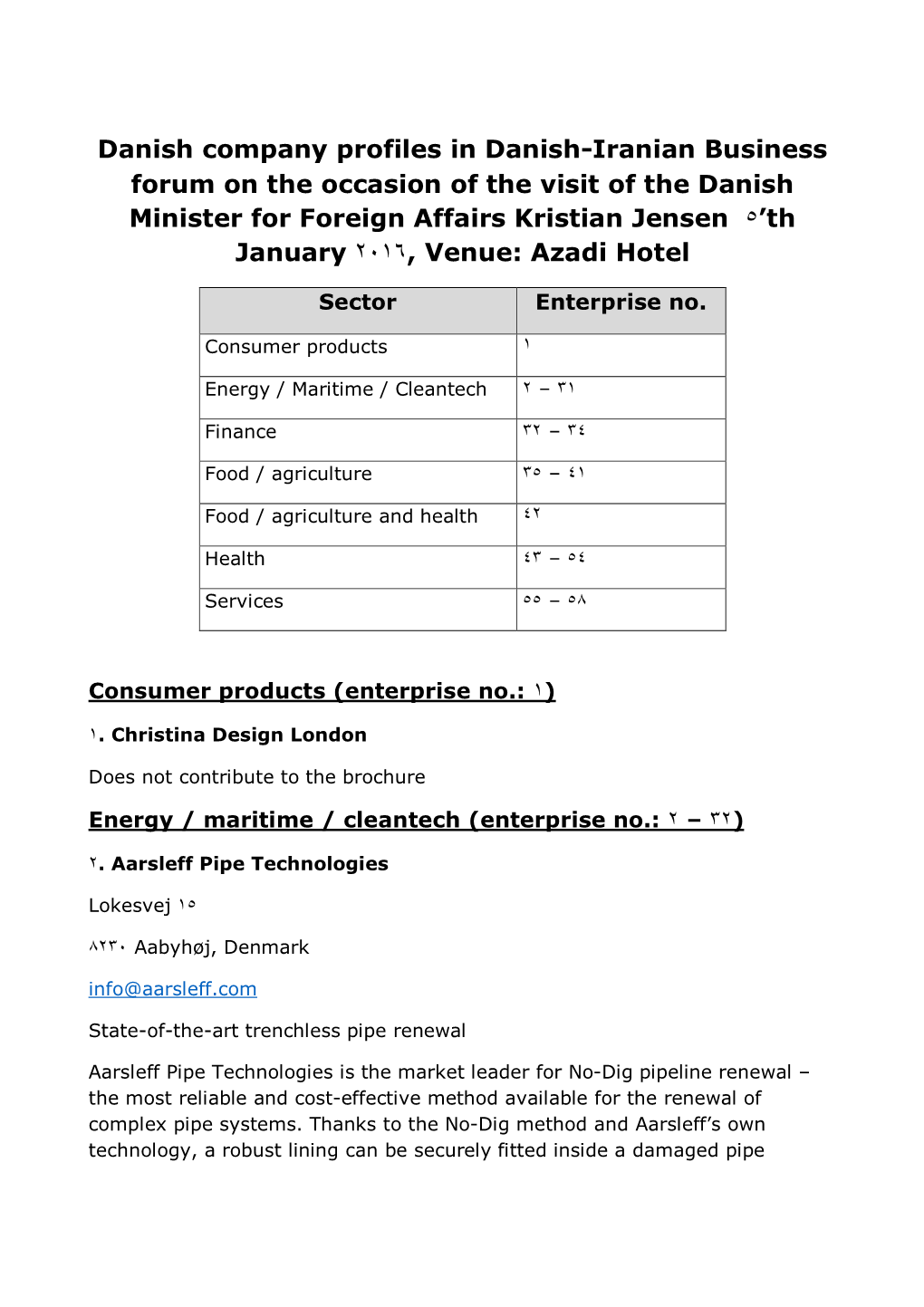 Danish Company Profiles in Danish-Iranian Business Forum On