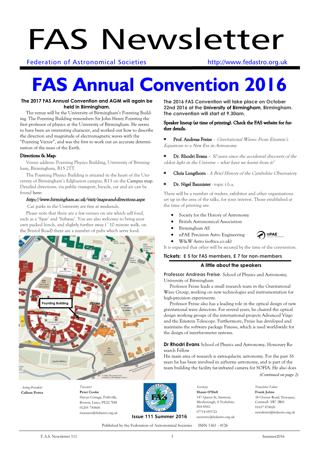 FAS Annual Convention 2016 the 2017 FAS Annual Convention and AGM Will Again Be the 2016 FAS Convention Will Take Place on October Held in Birmingham