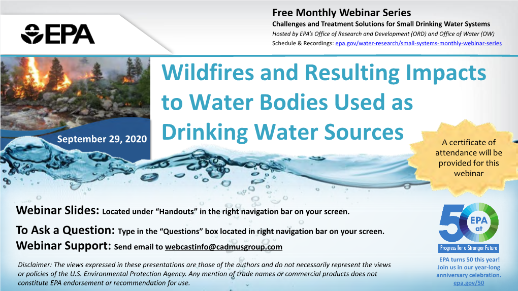 Wildfires and Resulting Impacts to Water Bodies Used As Drinking