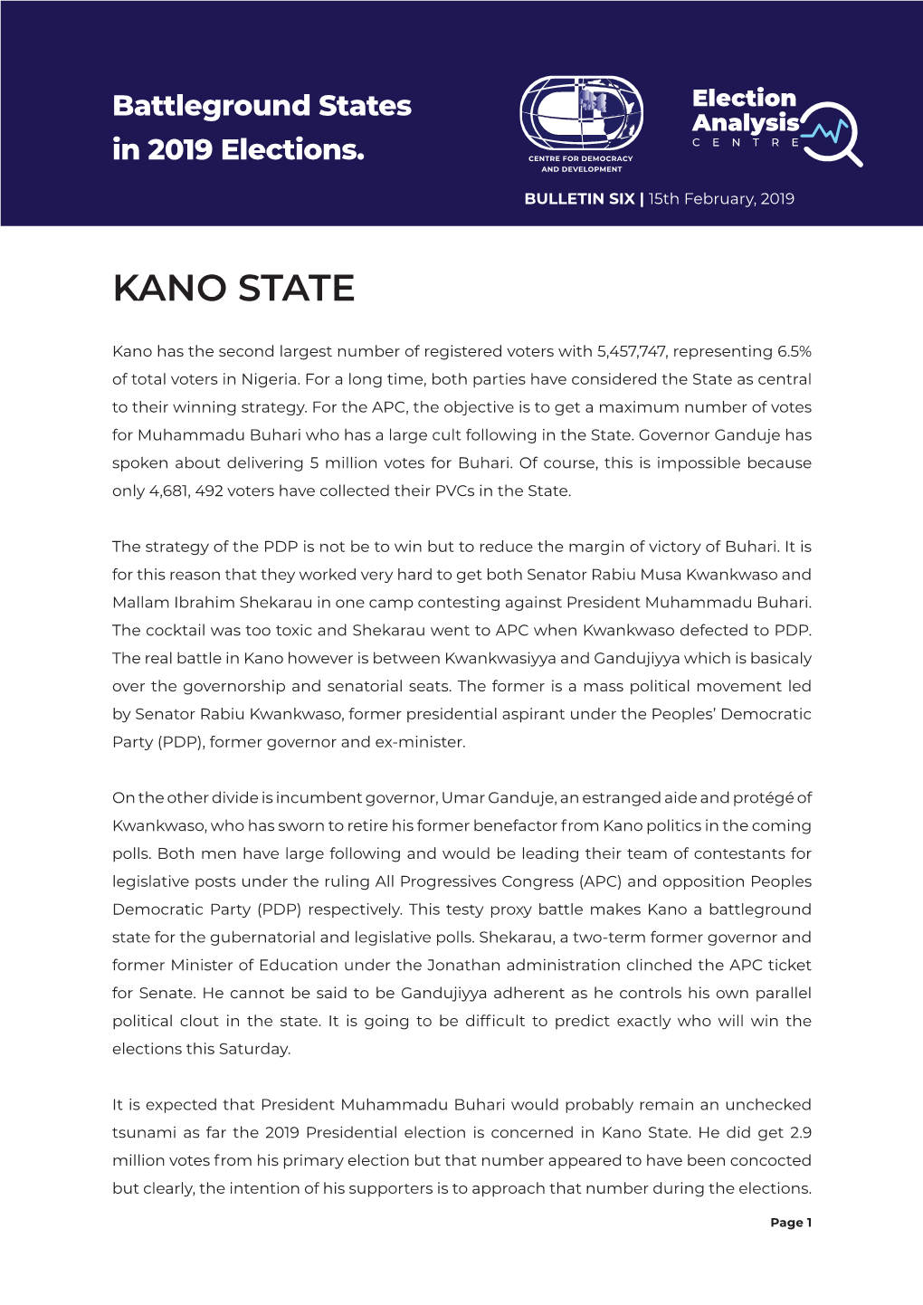 Battleground States in 2019 Elections (Kano State)