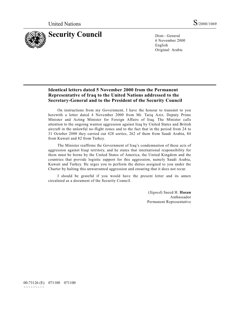 Security Council Distr.: General 6 November 2000 English