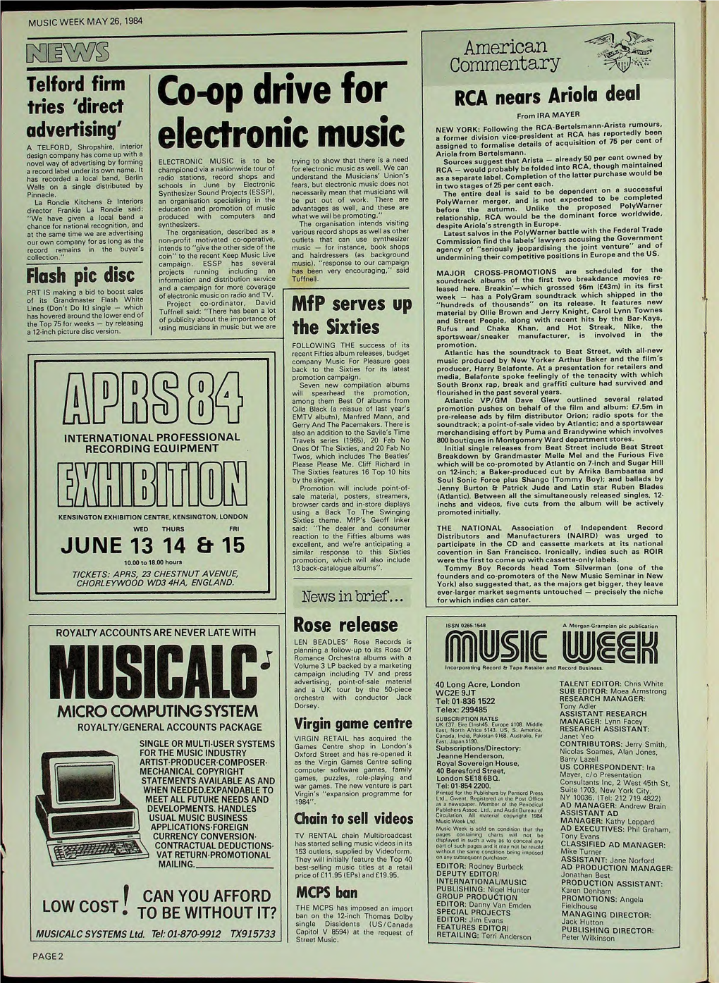 MUSIC WEEK MAY 26,1984 R^N JV. Telford Firm Tries
