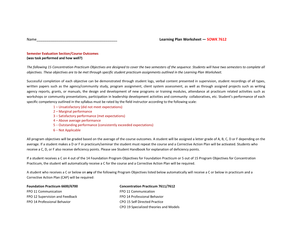 Semester Evaluation Section/Course Outcomes