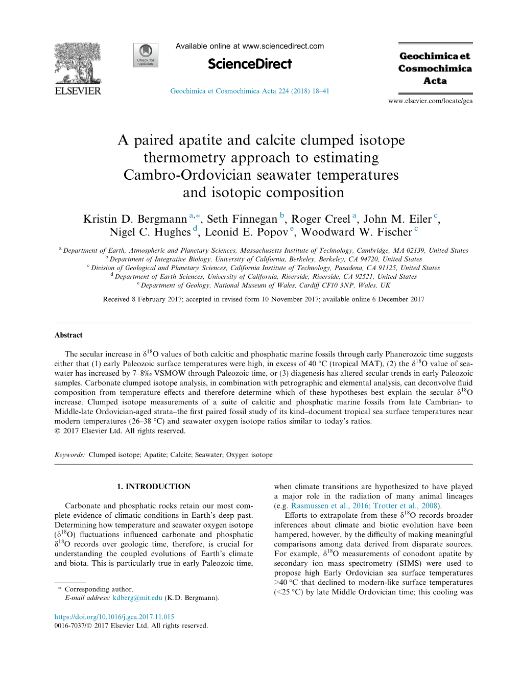 A Paired Apatite and Calcite Clumped Isotope Thermometry Approach to Estimating Cambro-Ordovician Seawater Temperatures and Isotopic Composition