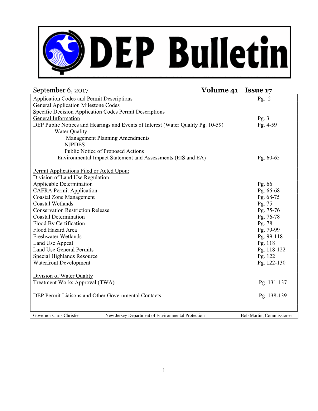 NJDEP-DEP Bulletin, 9/6/2017 Issue