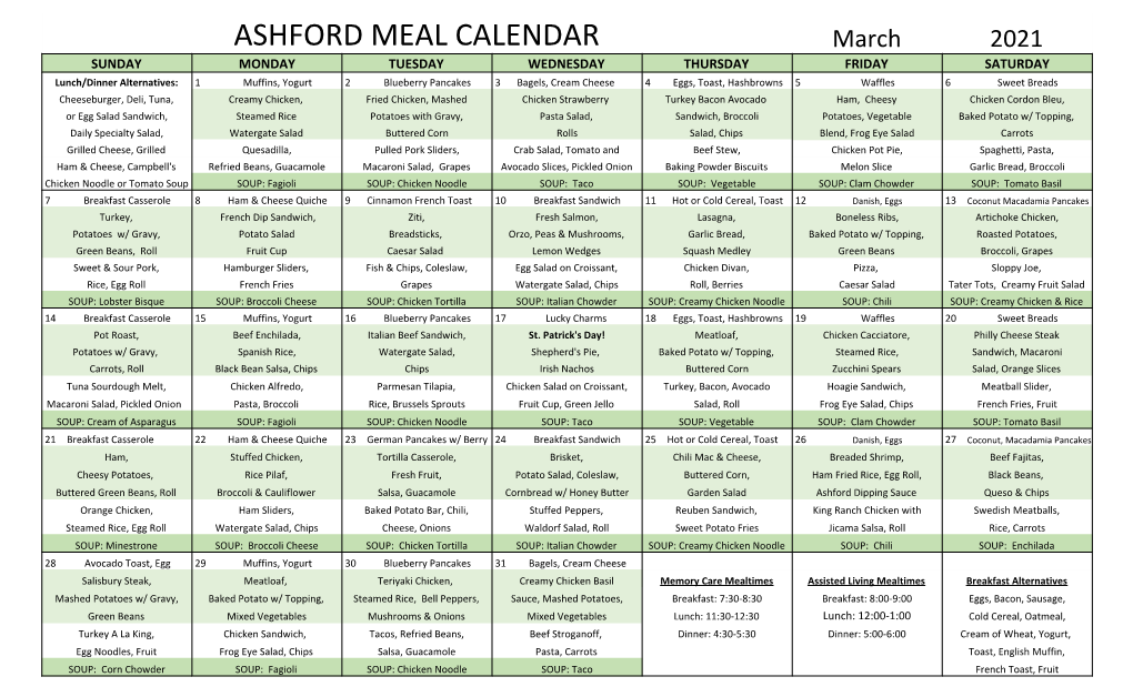 2021Ashford Meal Calendar