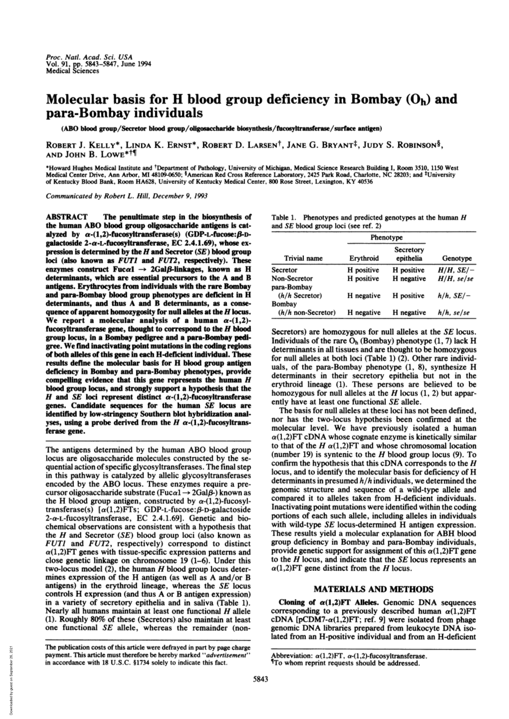 Molecular Basis for H Blood Group Deficiency in Bombay