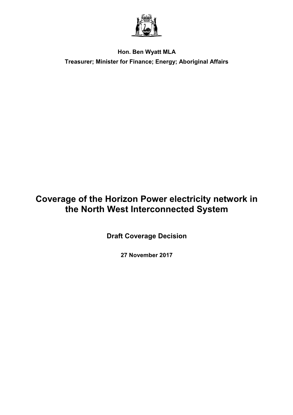 Coverage of the Horizon Power Electricity Network in the North West Interconnected System